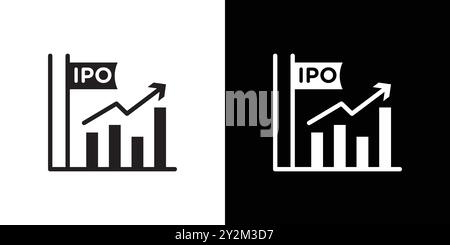 IPO Initial Public Offering Icon Black Line Art Vektor in schwarz-weiß Umrisse Set Collection Schild Stock Vektor