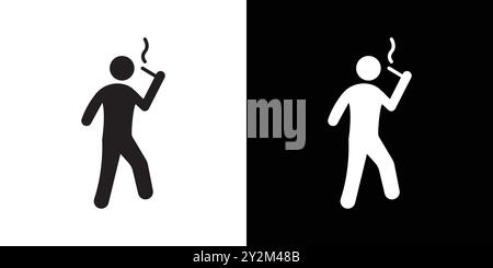Person rauchende Icon Schwarze Linie Art Vektor in schwarz-weiß Umriss Set Sammlung Zeichen Stock Vektor