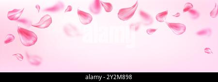 Pastellhintergrund mit rosa Blütenblättern für Frühling und Spa-Service Design. Realistischer 3D-Vektor fallende und fliegende Rose oder Sakura Blütenblätter. Blumenblumenelemente für ein romantisches Konzept. Stock Vektor