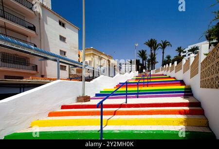 Rainbow Steps in Nerja, Costa Del Sol, Spanien Stockfoto