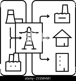Vektorgrafik für die verteilte Erzeugung der elektrischen Leitung Stock Vektor