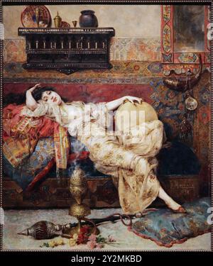 Odalisque / Odalisca 1889 von Francesc Masriera i Manovens (1842–1902) Katalonischer Figurenmaler beeinflusst vom Orientalismus. Stockfoto