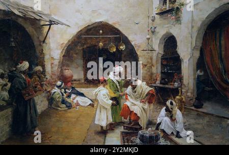 Der Barbier des Souk / El Barbero del Zoco (1897) von Enrique Simonet (1866–1927) Pintor Español /spanischer Maler. Óleo erfahre lienzo. Stockfoto