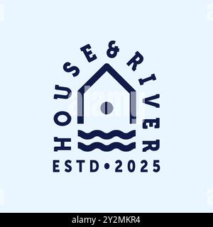 Haus- und Flusslinie Kunst modernes Logo Illustration Design. Schlichtes, Modernes, Minimalistisches Design Mit House-Logo. Inspiration Design Des Creative House Logos Stock Vektor