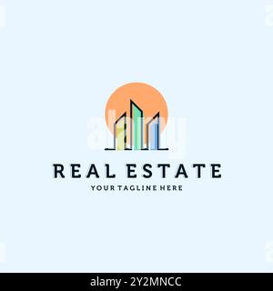 Real Estate Logo Vektor Illustration Design. Schlichtes, modernes, minimalistisches Apartment- oder Wohnzimmerdesign. Kreative Immobilien oder Immobilien Stock Vektor