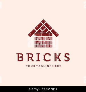 Modernes Brick House Logo Vektor Illustration Design. Ziegelbau-Eigenschaftslogo Im Vintage-Vorlagendesign. Brikett, Brikett oder Briquet Vintage Logo Stock Vektor
