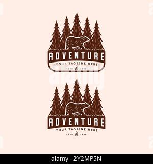 Set von Adventure Vintage Logo Vektor Illustration Design. Handgezeichnetes Logo-Design Für Den Außenbereich. Old Vintage Outdoor Adventure Logo-Konzept Stock Vektor