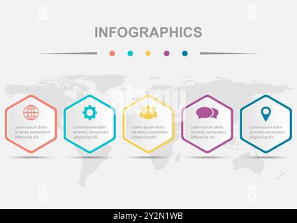 Infografik-Schablonendesign mit abgerundetem Sechskant mit Schatten, Stockvektor Stock Vektor