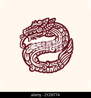 quetzalcoatl mexikanischer Gott azteken Grafik, indianische Tiermuster von Azteken-Indianern aus mexikanischem Codex Stock Vektor