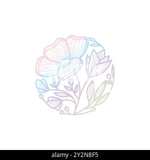 Abstrakte handgezeichnete Blumen in kreisförmigem linearen Stil Stock Vektor