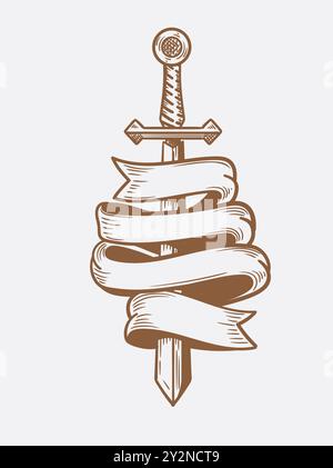 Band gewickelt Schwert Hand gezeichnet Vektor Illustration. Stock Vektor