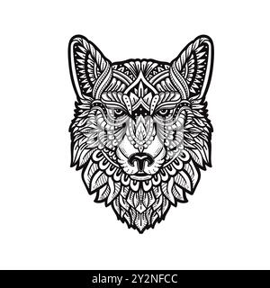 Abstrakte handgezeichnete Wolfkopf-Zentagle-Vektor-Illustration Stock Vektor