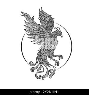 Handgezeichnete Phoenix Feuervogel-Illustration und Charakterdesign Stock Vektor