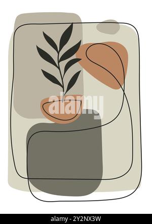 Botanische Wandkunst-Vektor, Laublinien-Kunst-Zeichnung mit abstrakter Form, moderne minimalistische abstrakte ästhetische Illustrationen Stock Vektor