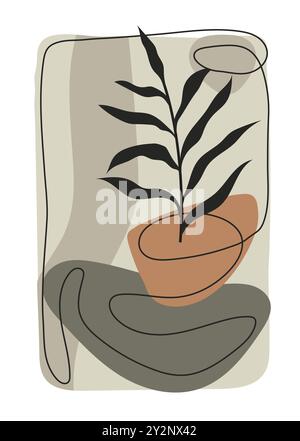 Botanische Wandkunst-Vektor, Laublinien-Kunst-Zeichnung mit abstrakter Form, moderne minimalistische abstrakte ästhetische Illustrationen Stock Vektor
