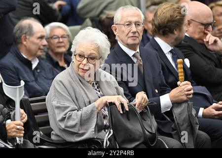 Stockholm, Schweden. September 2024. Die schwedische Prinzessin Christina, Frau Magnuson und ihr Ehemann Tord Magnuson nehmen am 11. September 2024 an der Enthüllung des von der Künstlerin Sassona Norton geschaffenen Antidoping-Bronzemonuments „et Purus Stockholm“ im Galärparken auf der Djurgården in Stockholm, Schweden, Teil.Foto: Henrik Montgomery/TT/Code 10060 Credit: TT News Agency/Alamy Live News Stockfoto