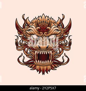 Hand gezeichnete chinesische Drachenkopf Vektor-Illustration Stock Vektor