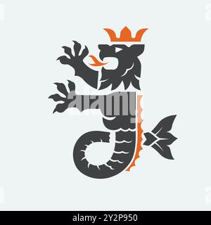 Seelöwe mit Krone heraldischer Maskottchen Vektor-Illustration Stock Vektor