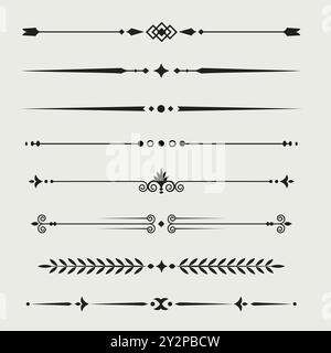 Text Trenner Ornament Bundle Design Element, Dekorative elegante Retro Fancy Linien Trennrahmen für Text Vektor abstrakte Hand gezeichnet Stock Vektor