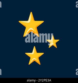 Drei gelbe Sterne auf dunklem Hintergrund. Design-Symbol im Cartoon-Stil. Stock Vektor