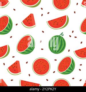 Nahtloses Muster der Wassermelone geschnitten und zufällig der Wassermelonen Vektor Illustration Stock Vektor