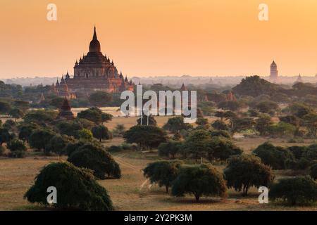 Die Tempel von Bagan bei Sonnenaufgang, Bagan(Pagan), Myanmar Stockfoto