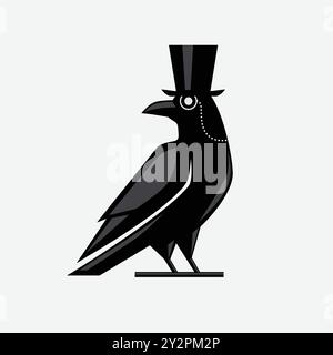 Schwarze Krähe trägt Hut, Gentleman Krähe, Amsel mit Top Hut Design Vektor Illustration Stock Vektor