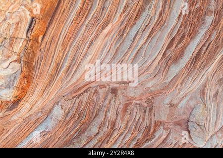 Aus der Vogelperspektive abstrakte Muster, die in den Steinformationen von White Pocket in der Paria Canyon-Vermilion Cliffs Wilderness festgehalten wurden, zeigen die Natur Stockfoto