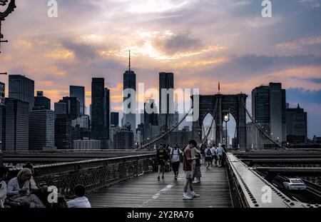 Brooklyn Bridge Sonnenuntergang Stockfoto