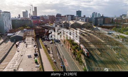 Bahnhof Manchester Piccadilly aus der Vogelperspektive Stockfoto