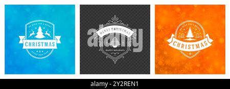 Drei lebendige Grafiken zeigen einzigartige Weihnachtsdesigns. Jedes Zimmer ist in verschiedenen Farben und festlichen Elementen gehalten und feiert die Weihnachtszeit in Cheerfu Stock Vektor