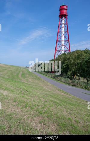 Leuchtturm in Campen, Krummhörn, Aurich District, Nordsee, Ostfriesland, Niedersachsen, Deutschland Stockfoto