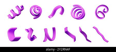 3D-Satz Spiralkonfetti isoliert auf weiß Stock Vektor