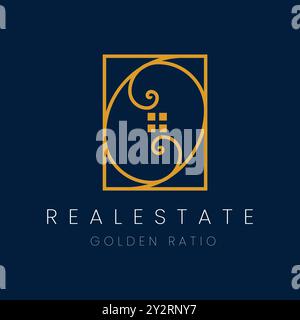 Goldenes Gebäude mit elegantem, luxuriösem Real Estate Apartment-Logo Stock Vektor