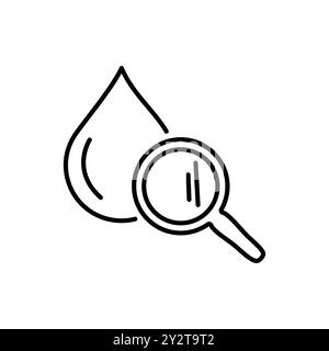 Symbol für Suche nach Wasserressourcenlinie. Lineares Schild für mobiles Konzept und Webdesign. Symbol für Wassertropfen und Lupen-Konturvektor. Stock Vektor