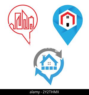 Immobiliengebäude, Bauwesen, Hypotheken, ECO House und Home Key Logo Konzept Stock Vektor
