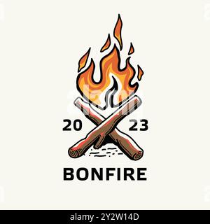 Vektordesign des Lagerfeuers. Brennendes Lagerfeuer mit Holz, brennendes Lagerfeuer oder Lagerfeuer auf Holzstämmen isoliert auf weißem Hintergrund. Designelement der Flam Stock Vektor