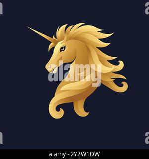 goldenes Einhornsymbol auf dunkelblauem Hintergrundvektor Stock Vektor