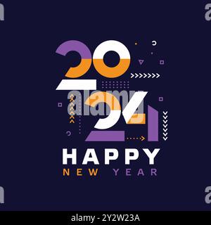 2024 Happy New Year Text Design moderne Farbe . 2024-Nummer-Designvorlage. Vektorabbildung. Stock Vektor