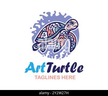 Abstrakte Meeresschildkröten-Grafik-Design-Konzept. Vektor-Illustration Schildkröte auf einem abstrakten Vintage ornamentalen Hintergrund Stock Vektor