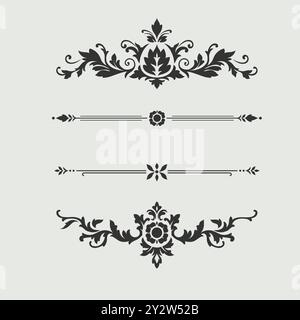 Hand gezeichnet florale dekorative Teiler Sammlung Vektor-Illustration Stock Vektor