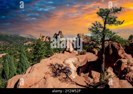 Sonnenuntergang im Garden of the Gods, Colorado Springs, Colorado Stockfoto