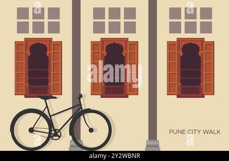 Traditionelles Wada-Fenster – Pune City Walk – Stockbild als EPS 10-Datei Stock Vektor