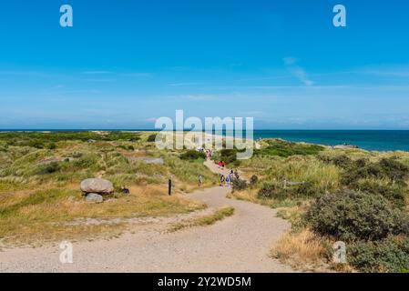 Skagen, Dänemark - 10. Juli 2019: Wanderwege nach Grenen. Stockfoto