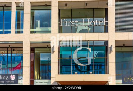 Göteborg, Schweden - 20. september 2019: Logo des First Hotel G an den Centralstationen. Stockfoto