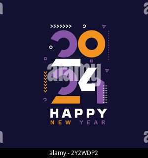 2024 Happy New Year Text Design moderne Farbe . 2024-Nummer-Designvorlage. Vektorabbildung. Stock Vektor