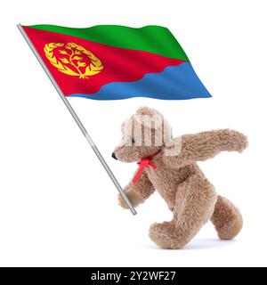 Eritrea-Flagge wird von einem süßen Teddybären getragen Stockfoto