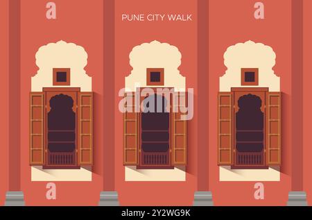 Traditionelles Wada-Fenster – Pune City Walk – Stockbild als EPS 10-Datei Stock Vektor