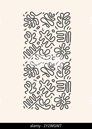 Abstrakte, florale, minimalistisch-elegante Linien-Pinselstriche und Linie in schwarzen Farben. Einfache kindische Kulisse Stock Vektor