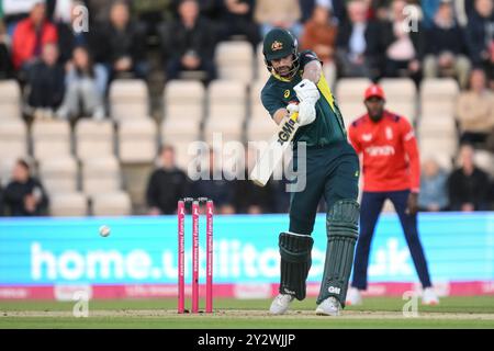 Southampton, Großbritannien. September 2024. Matthew Short of Australia trifft beim ersten Match der Vitality IT20 Series England gegen Australien am 11. September 2024 in Southampton, Großbritannien (Foto: Craig Thomas/News Images) in Southampton, Großbritannien am 11. September 2024. (Foto: Craig Thomas/News Images/SIPA USA) Credit: SIPA USA/Alamy Live News Stockfoto